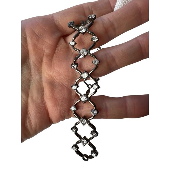 Cz Diamond & sterling Silver Tennis Bracelet 7" Elegant Lattice Design - Picture 5 of 9